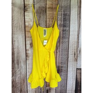 Free People All My Love Mini Dress Wrap Yellow Polka Dot Ruffle Summer XS NWT